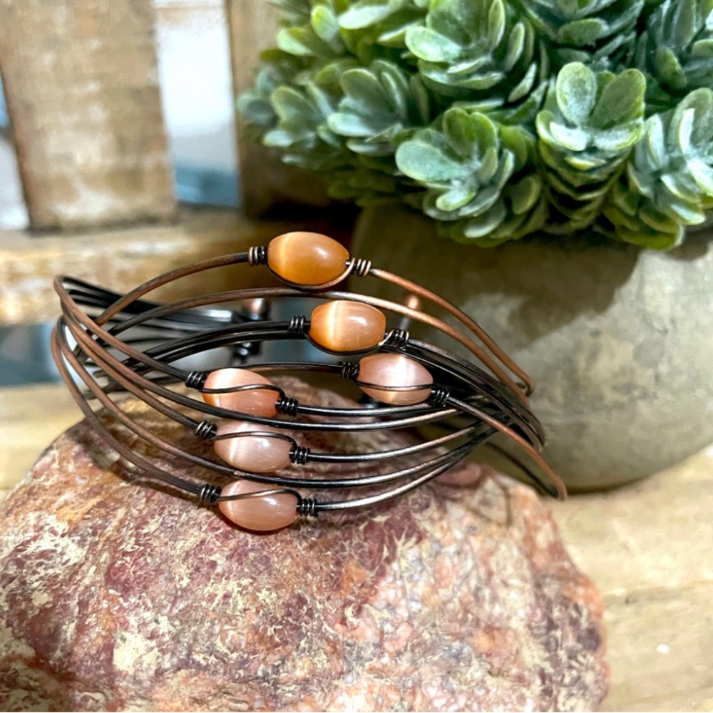 Claire’s Multi Copper Wire Peach Beaded Cuff Bracelet NEW